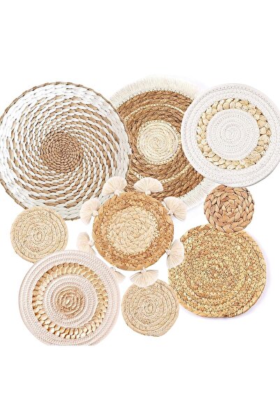 Generic Boho Woven Wall Basket Set of 9 Hanging Basket Seagrass Rattan Wall D...