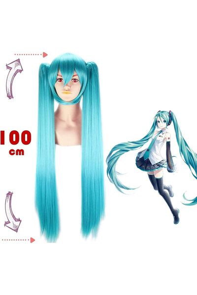 Other Peruci lungi drepte anime Hatsune Miku cu cozi duble, pentru fete, peru...