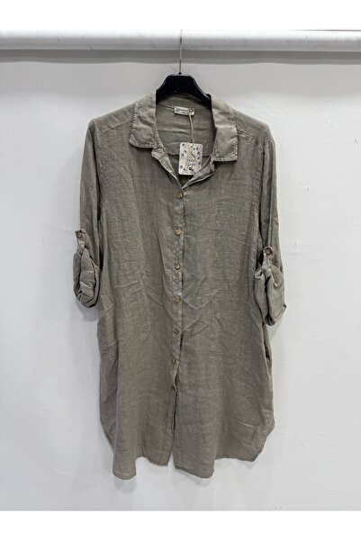 della moor Mink Italian Folded Long Sleeve Linen Tunic Shirt Dress 38 - 42 Size