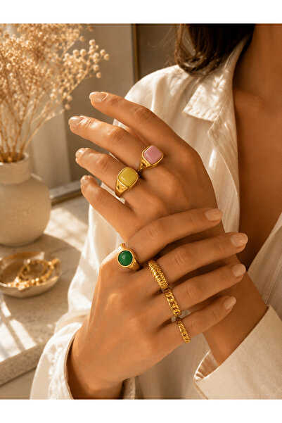 Girift Vintage Doren Gold 6 Piece Colorful Stone Ring Set