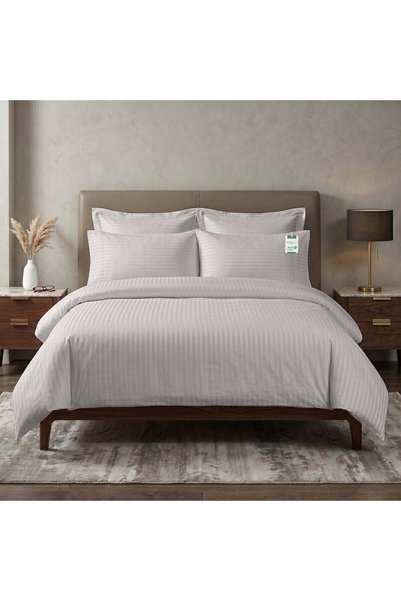COTTON HOME Egyptian Cotton 6 Piece Stripe Duvet Cover Set 220x240cm Light Grey
