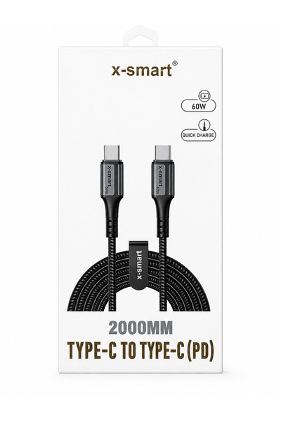 Generic كابل بيانات USB-C إلى USB-C بطول 2 متر وقدرة 60 واط للشحن السريع
