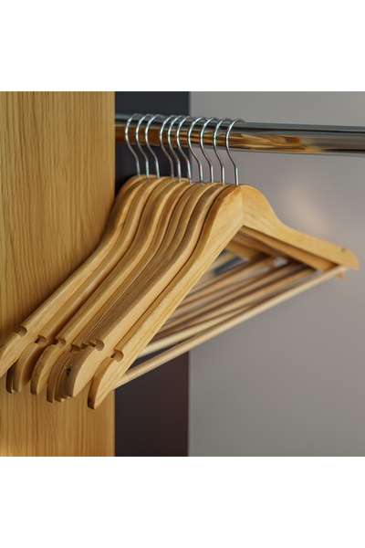 Vercetti Store 10 Adet Lüks Doğal Ahşap Vernikli Kıyafet Elbise Askısı