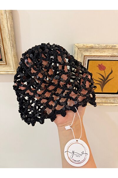 El örgüsü pullu bandana bere saç aksesuarı
