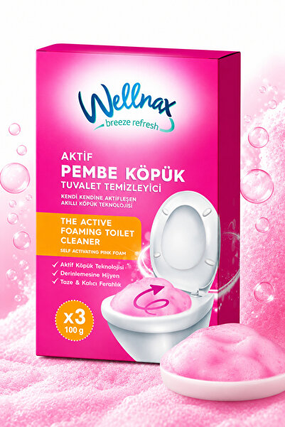 Wellnax breeze refresh Aktif Pembe Köpük Tuvalet Temizleyici Kireç Çözücü 2x100 gr