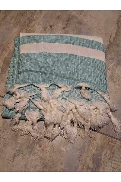 TooHot Cyan Cotton Stripe Detailed Tasseled Peshtemal Bath and Beach Towel