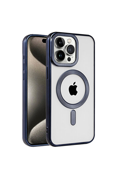 Apple iPhone 15 Pro Uyumlu MagSafe Destekli Premium Silikon Kılıf - Lacivert