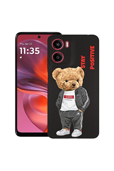 bestcase Калъф за Motorola Moto E15 / Moto G05, Мече  "Бъди позитивен ", Тънъ...