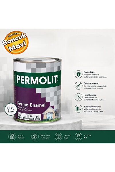 Permolit Permo Enamel Sentetik Parlak Boya 0,75 Litre Boncuk Mavi