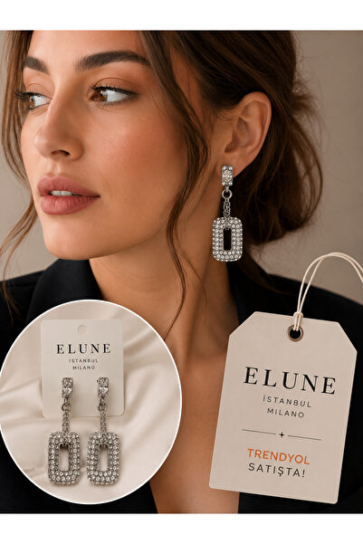 ELUNE İSTANBUL &ميلانو أقراط متدلية هندسية بتفاصيل من الحجر الأبيض