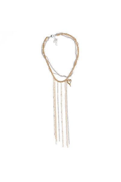 meli melo Elegant necklace with multiple chains and golden heart charm