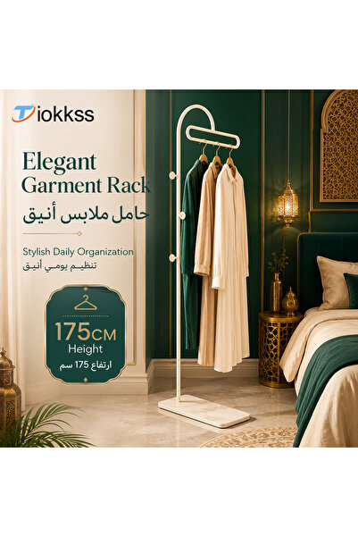 Tiokkss حامل ملابس قائم بذاته، رف ملابس بطول 175 سم مع قاعدة بنمط رخامي، حامل...