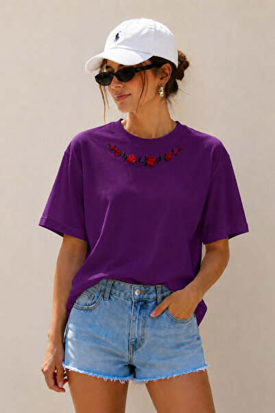 ArtYus Tricou oversize unisex cu imprimeu detaliat cu guler trandafir – Trico...