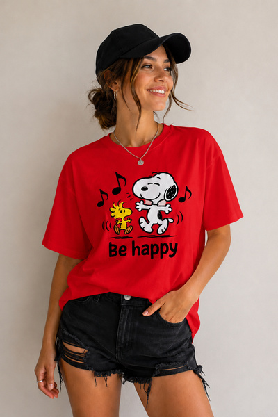 ArtYus تي شيرت كبير الحجم مطبوع عليه Be Happy للجنسين - تي شيرت كاجوال من الق...