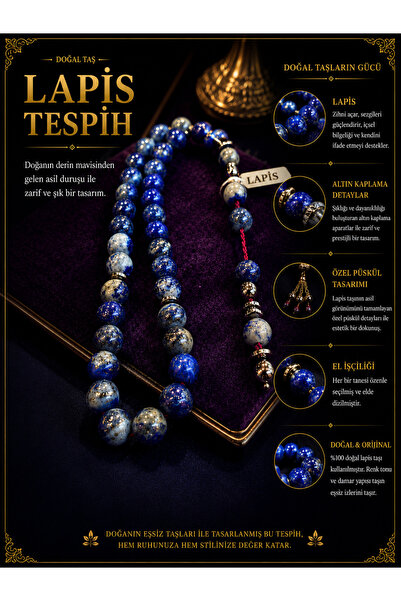 Moda Focus Lapislazuli 33 lük Tesbih 8 mm sistemli