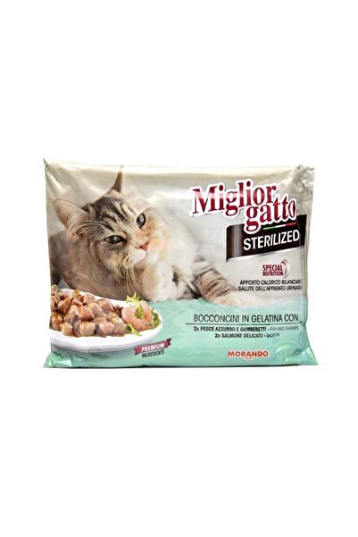 MİGLOR Miglior Gatto Sterilized Chunks in Jelly (Tender Salmon&Fish/Shrimps) ...