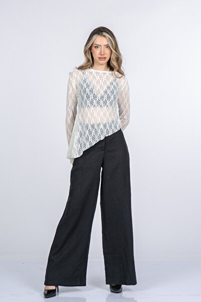 MissVina Carmina Zarafet Wide Collar Tulle Blouse 70085