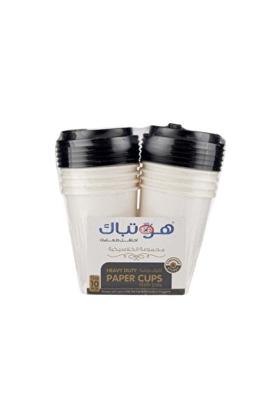 Hotpack كوب أبيض + غطاء أسود 12 أونصة 10S