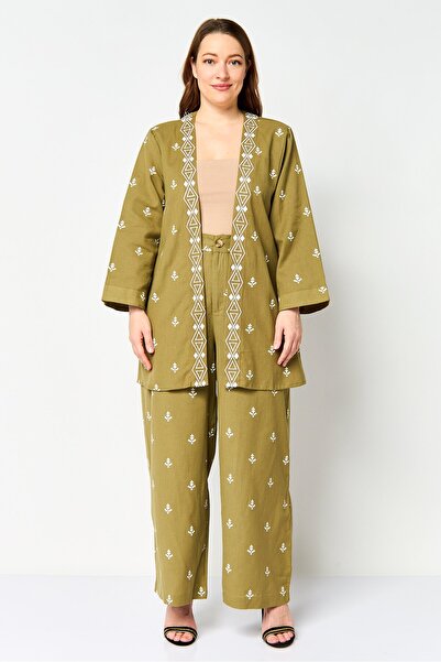 Rufaya Women 2 Piece Embroidered Coordinated Top And Pants Set, Olive