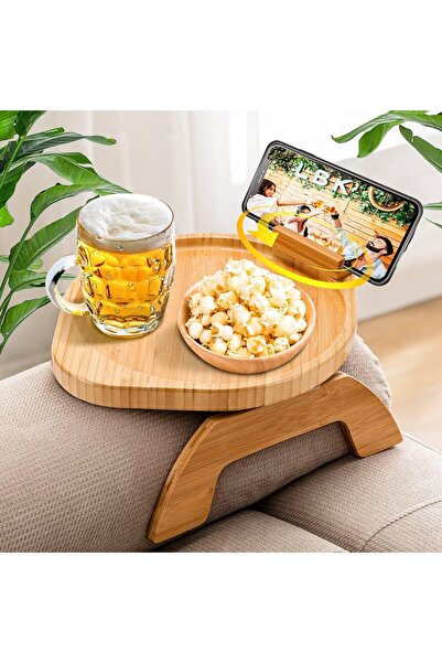 GGEROU Bamboo Sofa Tray Table Clip on Side Table Couch Arm with 360° Rotating...