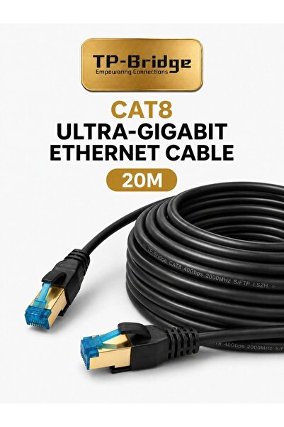 TP-BRIDGE كابل إيثرنت CAT8 بطول 20 متر - 24AWG نحاس OFC S/FTP LSZH 2000 ميجاه...