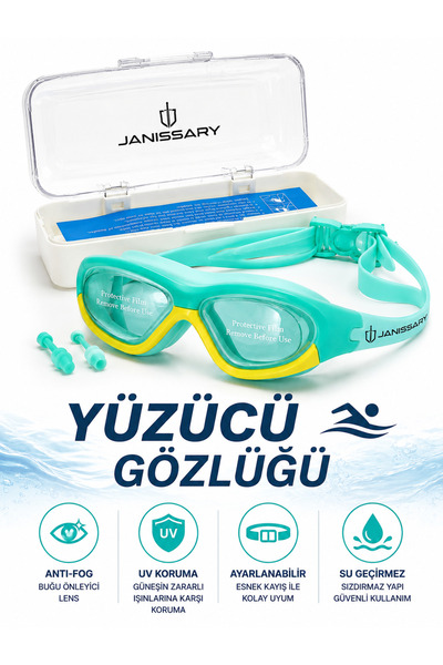 Janissary 9800 Turkuaz Çocuk Yüzücü Gözlüğü | Su Geçirmez, Buğu Önleyici, Kut...