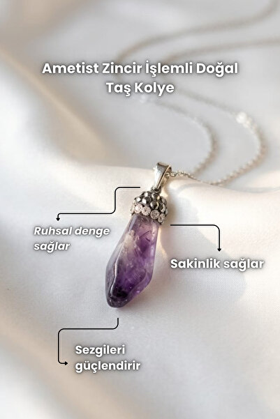 Elifsu Jewelry قلادة من الحجر الطبيعي مع سلسلة من الأميثيست