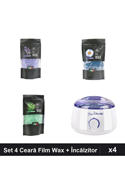 global fashion Set 4 Ceară Epilare Film Wax 100g + Încălzitor ProWax - Lavand...