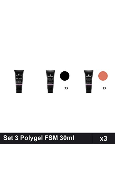FSM Set 3 Polygel 30ml - Nr.01 Clear, Nr.33, Nr.13 - Constructie Unghii