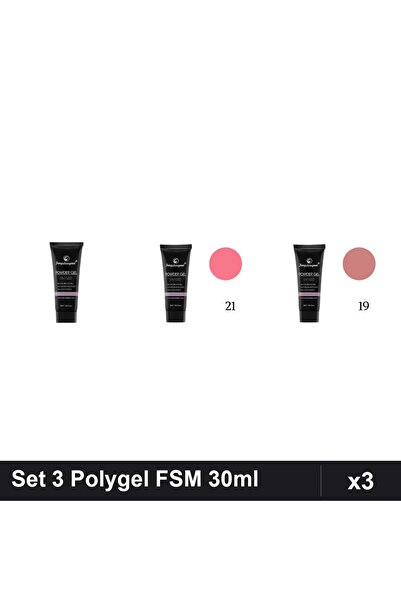 FSM Set 3 Polygel 30ml - Nr.01 Clear, Nr.21, Nr.19 - Constructie Unghii