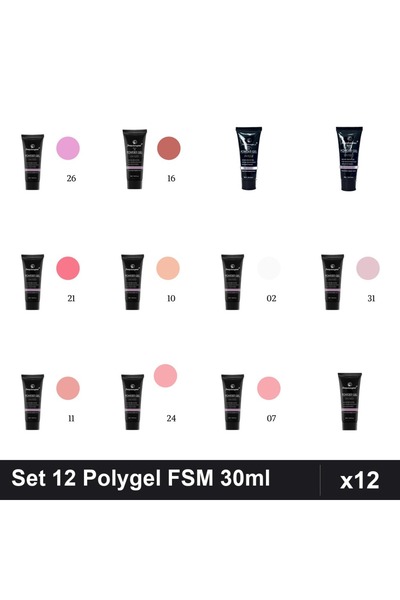 FSM Set 12 Polygel 30ml - Nr.01 Nr.02 Nr.07 Nr.10 Nr.11 Nr.14 Nr.16 Nr.21 Nr....