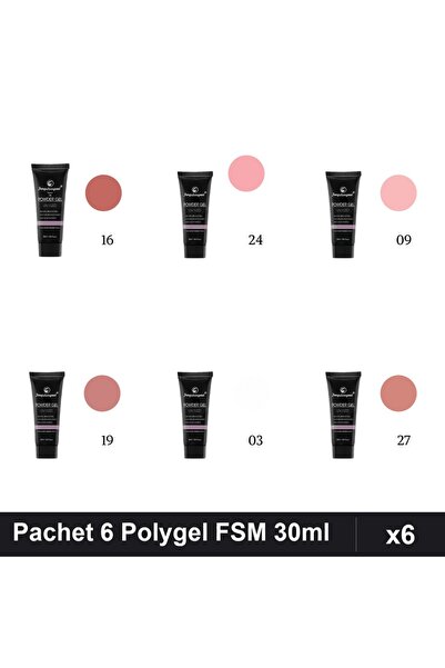 FSM Set 6 Polygel 30ml - Nr.03, Nr.09, Nr.16, Nr.19, Nr.24, Nr.27