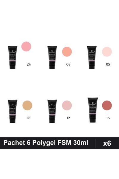 FSM Set 6 Polygel 30ml - Nr.05, Nr.08, Nr.12, Nr.16, Nr.18, Nr.24 - Constructie