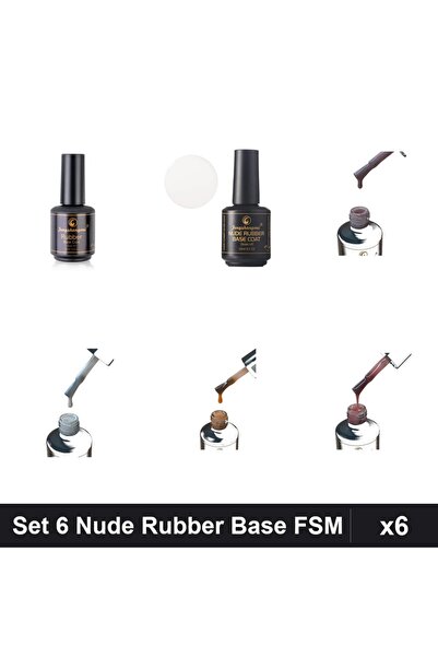 FSM Set 6 Nude Rubber Base 15ml - Nr.04, Nr.12, Nr.14, Nr.15 - Baza Rubber
