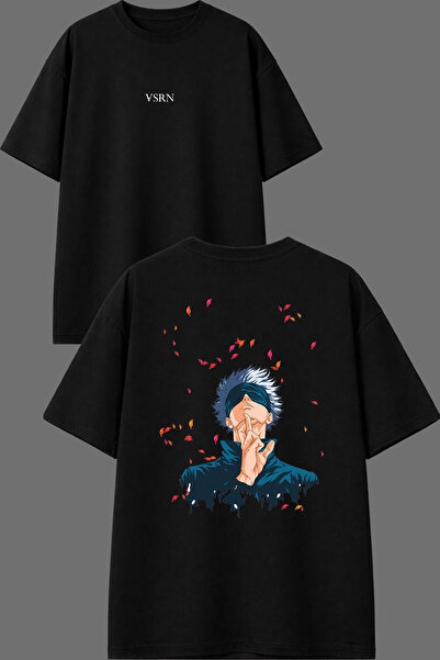 VSRN Όμορφο μπλουζάκι Anime 1 Design με στάμπα μπροστά και πίσω, μαύρο, overs...