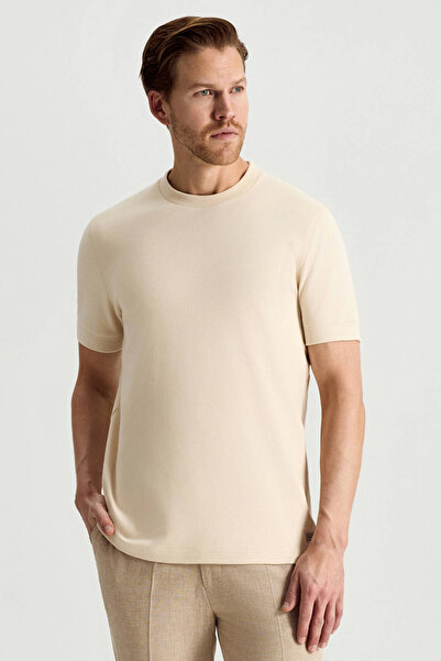 Hemington Bisiklet Yaka Rahat Kesim Saf Pamuk Krem T-Shirt
