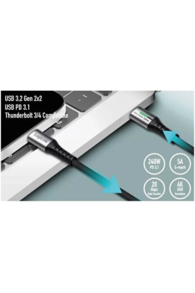 LogiLink CU0442 Cablu USB 3.2 Gen2x2 tip C M la M 20 Gbps 240W 4K LED carcasă...
