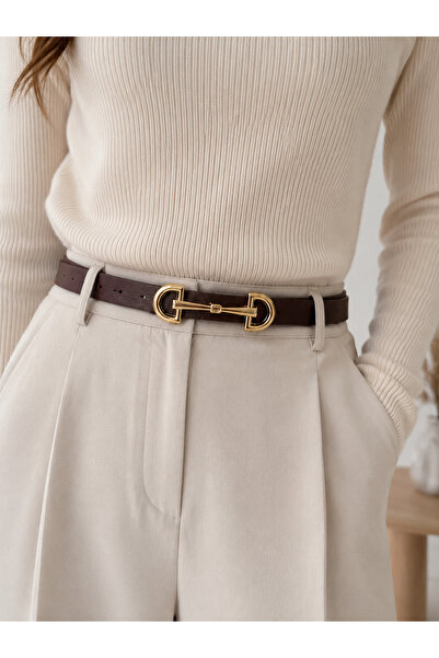 kemer krallığı Kemer Kahverengi Imperio Gold D Buckle Waist Pants Dress Women...