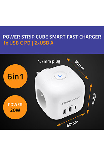 Qoltec Bloc de alimentare 6 în 1 cu indicator luminos. |   3x AC |   2x USB |...