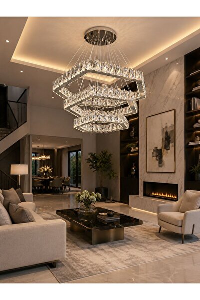 lunexa aydınlatma Modern Lüks Kristal LED Sarkıt 3 Renk Kumandalı Avize 3 Kat...