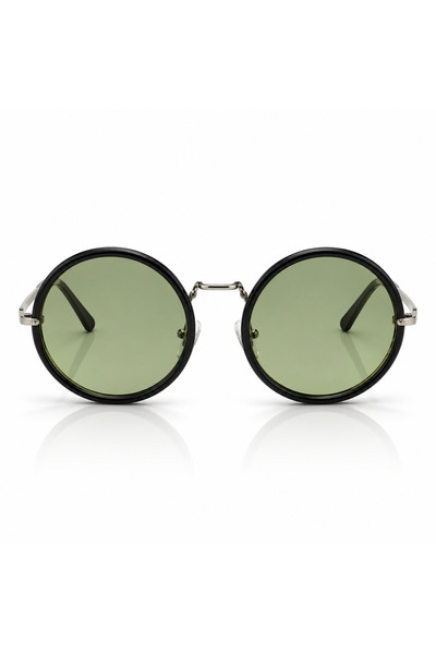 Matteo Ferari Men's Round Sunglasses with Green Lenses and Black Frame – Retr...