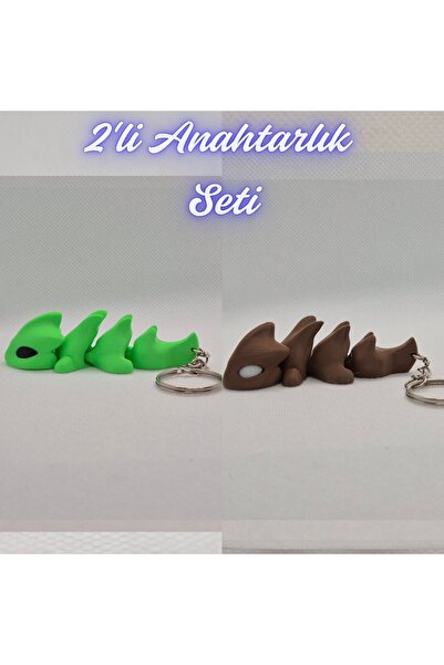 3DAtölyeMaker Green Flexible Dragon and Dark Brown Flexible Dragon Keychain