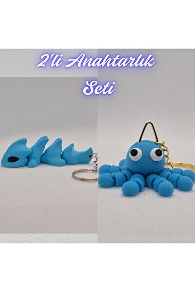3DAtölyeMaker Light Blue Flexible Dragon and Light Blue Confused Octopus Keyc...