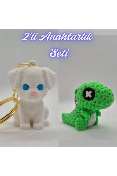3DAtölyeMaker White Knitted Pattern Dog-2 and Green Knitted Pattern Moving Di...