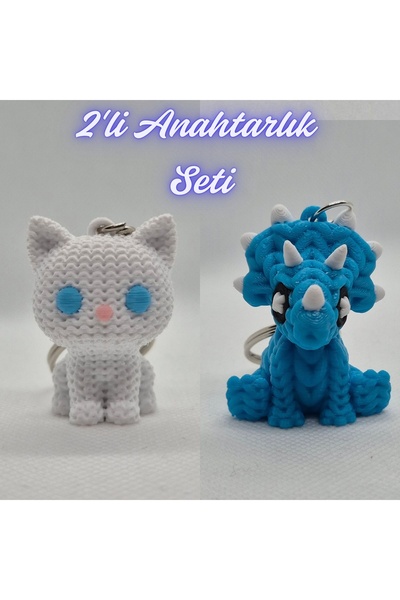 3DAtölyeMaker White Knitted Patterned Cat and Light Blue Knitted Pattern Tric...