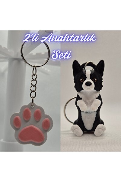 3DAtölyeMaker Light Pink Cat Paw and Black Border Flexible Dog Keychain
