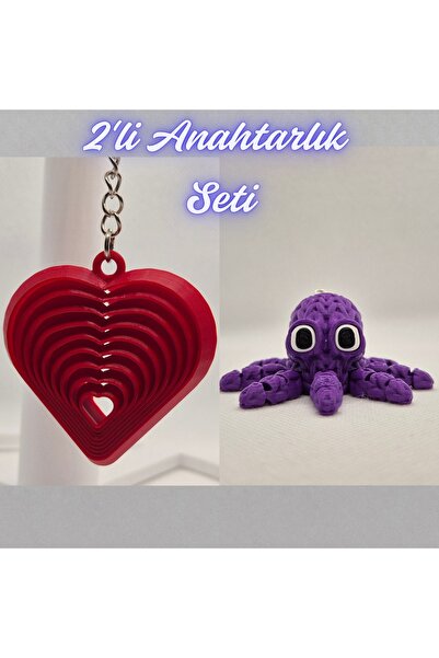 3DAtölyeMaker Fire Engine Red Moving Heart and Purple Knitted Pattern Octopus...