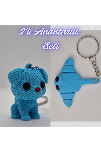 3DAtölyeMaker Light Blue Knitted Patterned Dog and Light Blue Flexible Stingr...