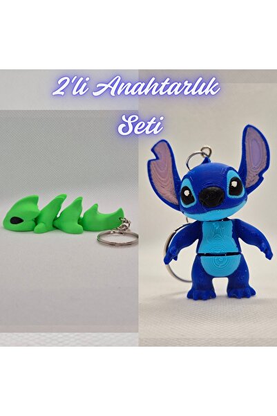 3DAtölyeMaker Green Flexible Dragon and Blue Flexible Stitch Keychain