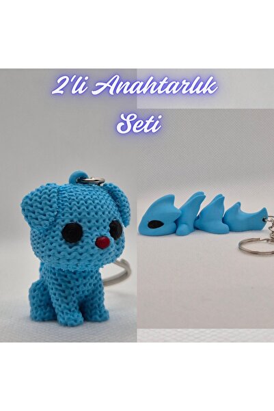 3DAtölyeMaker Light Blue Knitted Patterned Dog and Light Blue Flexible Dragon...
